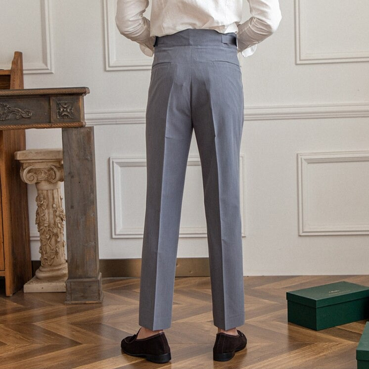Men's High Waist Custom Pants – Classic Pleated Trousers with Buckle Closure, Business and Formal Style