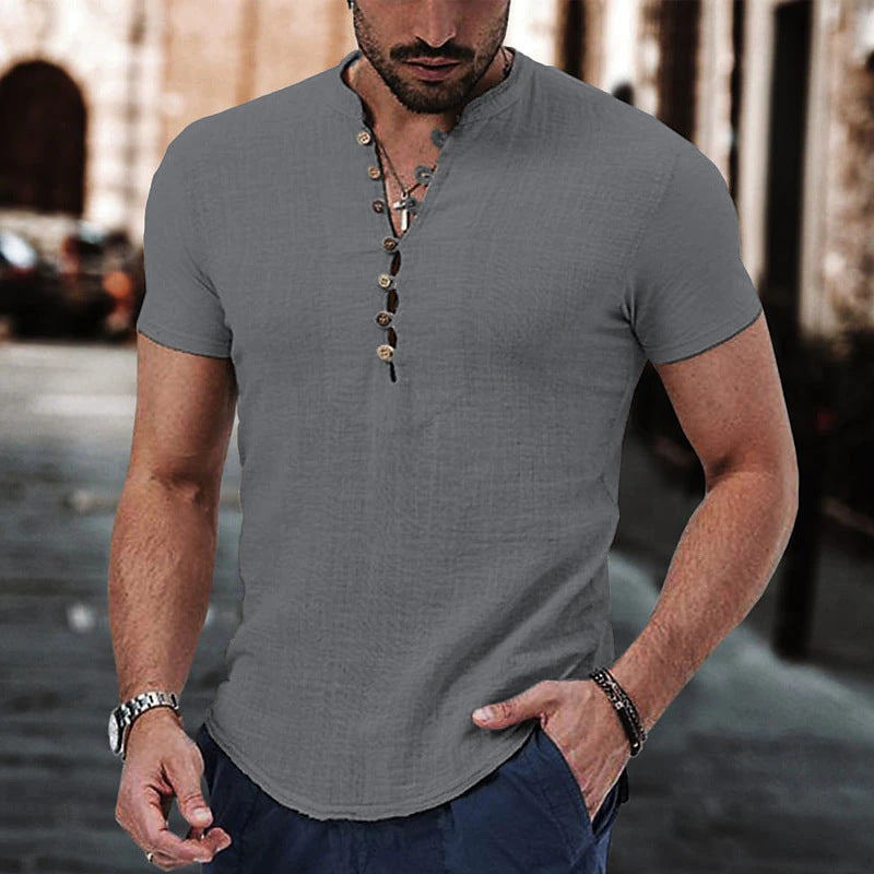 Men's casual T-shirt with button closure and modern fit