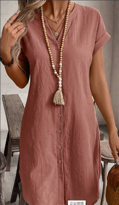 Women's Blouse Dress – Casual T-shirt Dress for Summer – Boho Ibiza Midi Dress with Short Sleeves