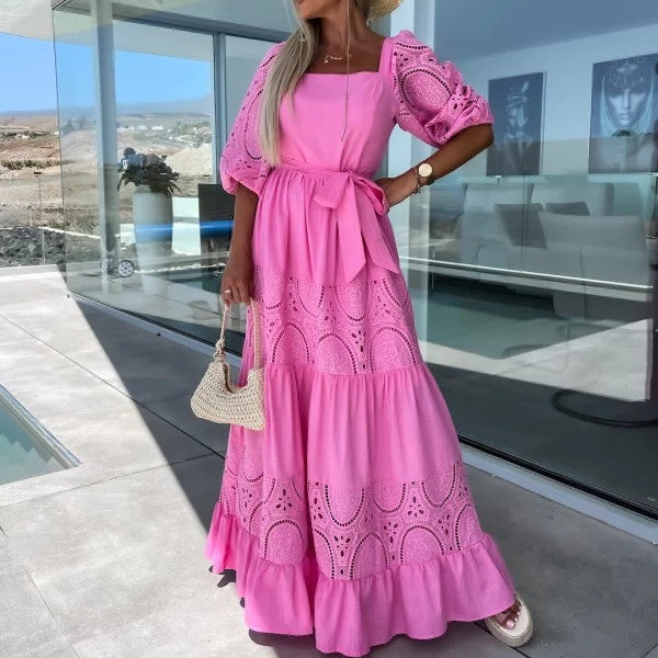 Victoria – Airy Women's Linen-look Summer Dress with Loose Fit and Tie at the Waist
