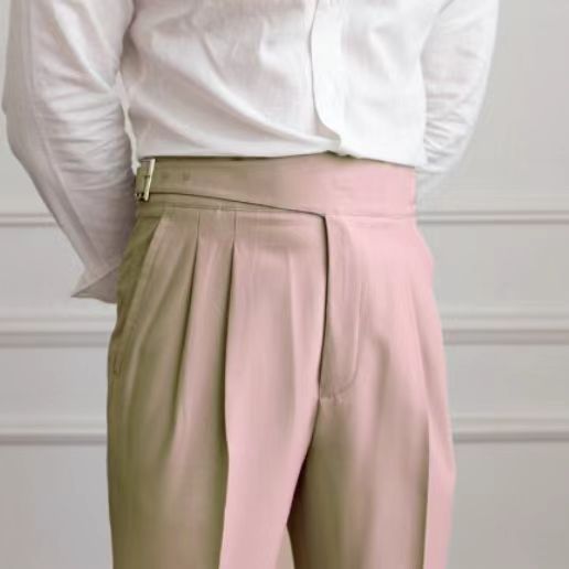 Men's High Waist Pleated Trousers – Classic Pants with Adjustable Band