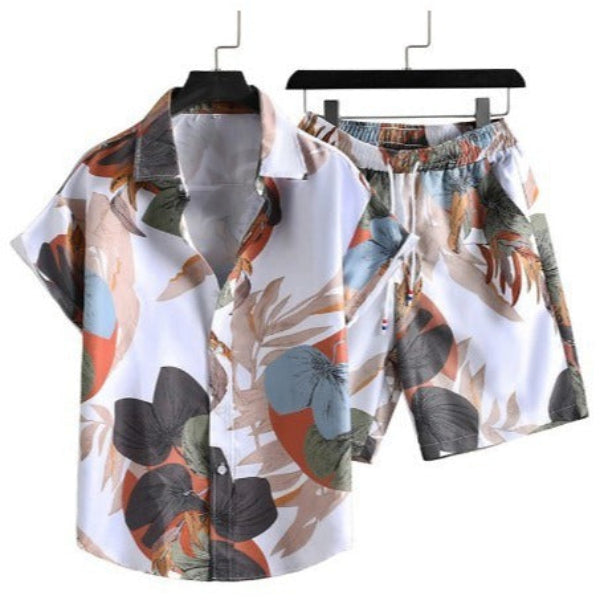Men's Summer Set – Trendy Abstract Shirt and Shorts – Casual Style for Vacation and Leisure Time