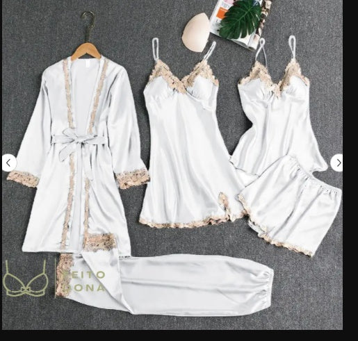 Fiona – Five-piece Satin Pajama Set for Women