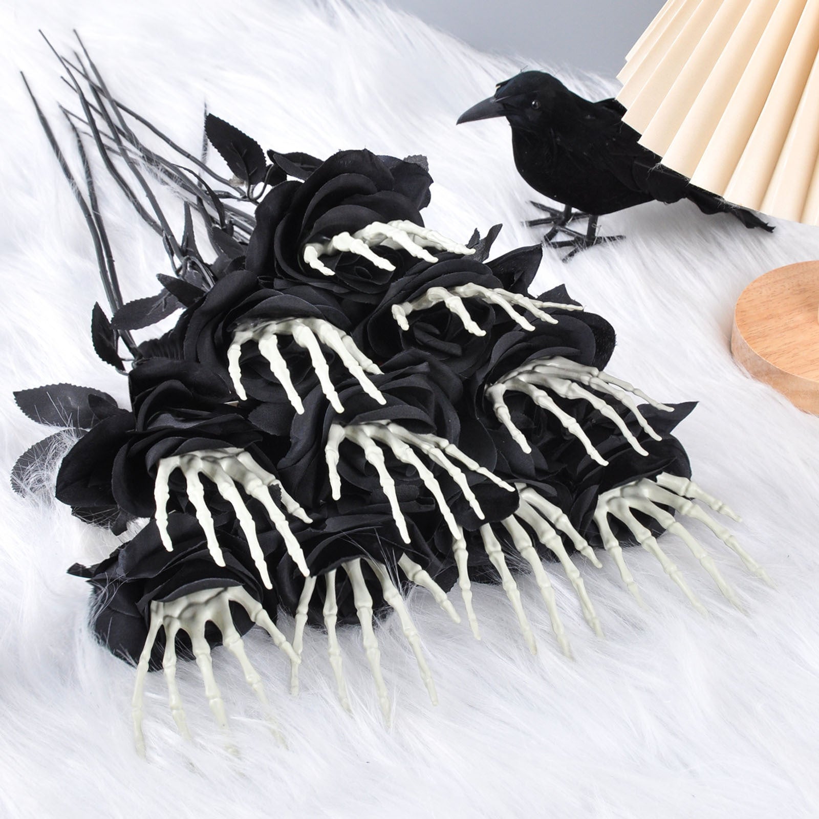 Halloween Jewelry Artificial Flower with Skeleton Hand – Creepy Decoration for Party & Celebration