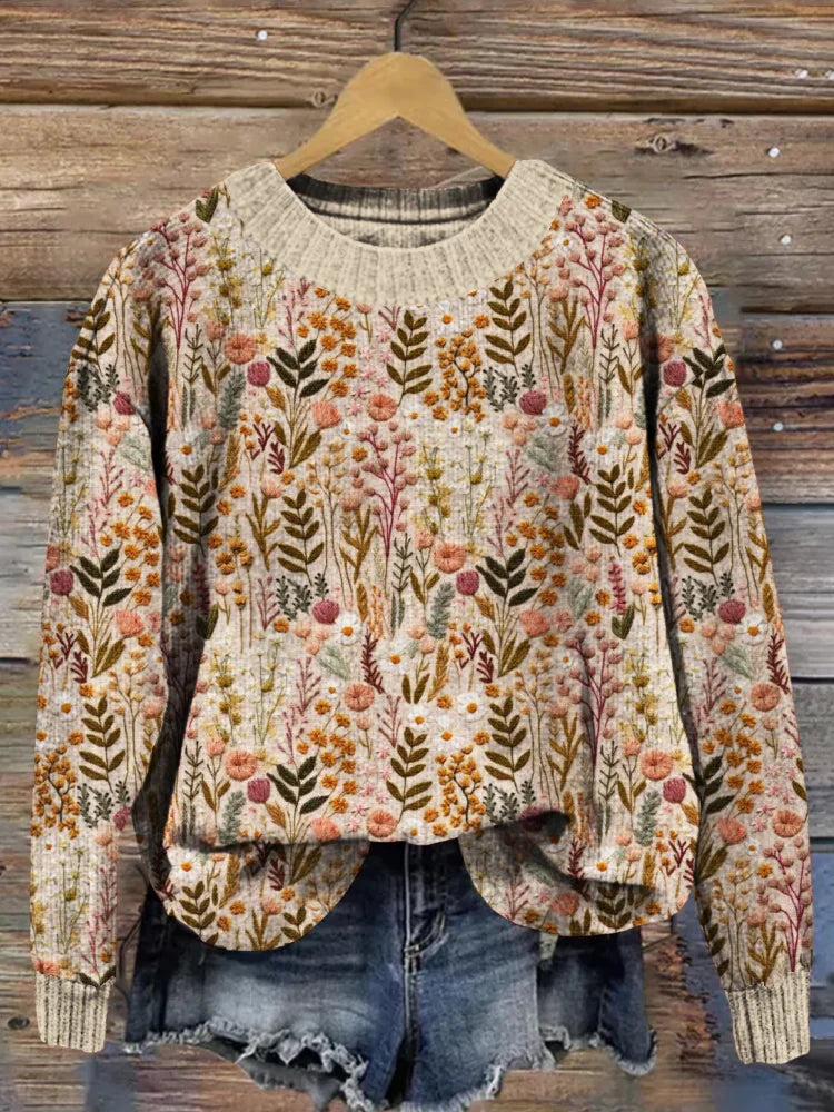 Women's Knitted Sweater with Floral Pattern – Casual Stylish Pullover for Every Day