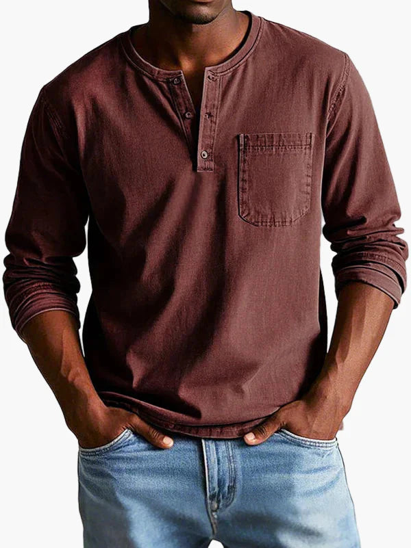 Heren Longsleeve Henley Shirt – Casual Comfort en Tijdloze Stijl voor Elke Gelegenheid