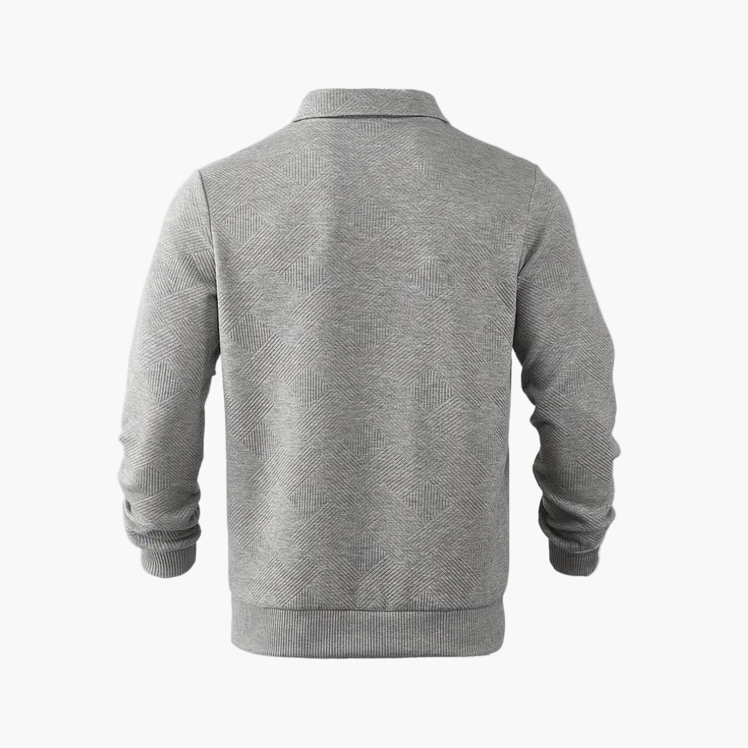 Heren Sweater met Geometrisch Patroon en Kwartrits – Casual Vintage Stijl