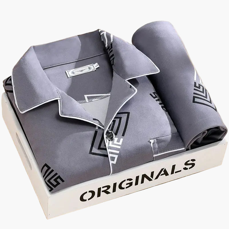 Heren Pyjama Set – Stijlvolle Lounge & Slaapoutfit Met Veerprint – Comfortabele Nachtkleding Voor Het Hele Jaar
