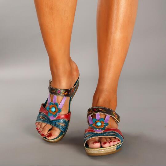 Hayley – Hakken Slippers with Ethnic Flowers for Women