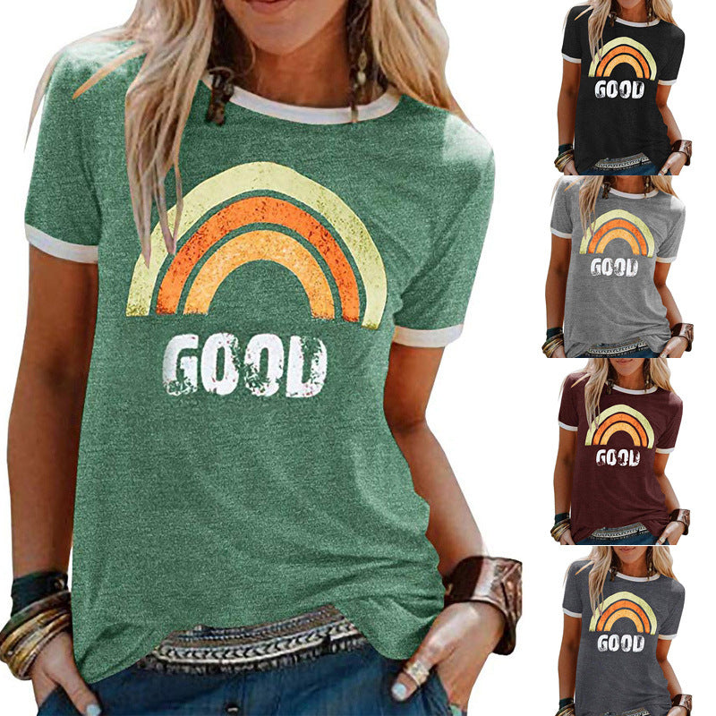 Vintage Women's Casual T-Shirt with Contrasting Edges and Stretch Fit for the Summer