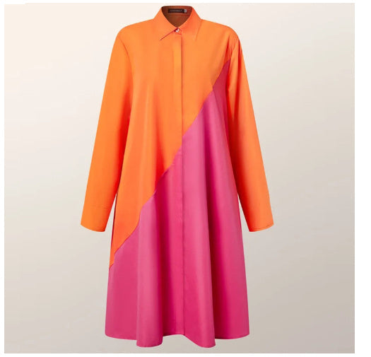 Women's Shirt Dress with Loose Silhouette and Rolled-up Sleeves