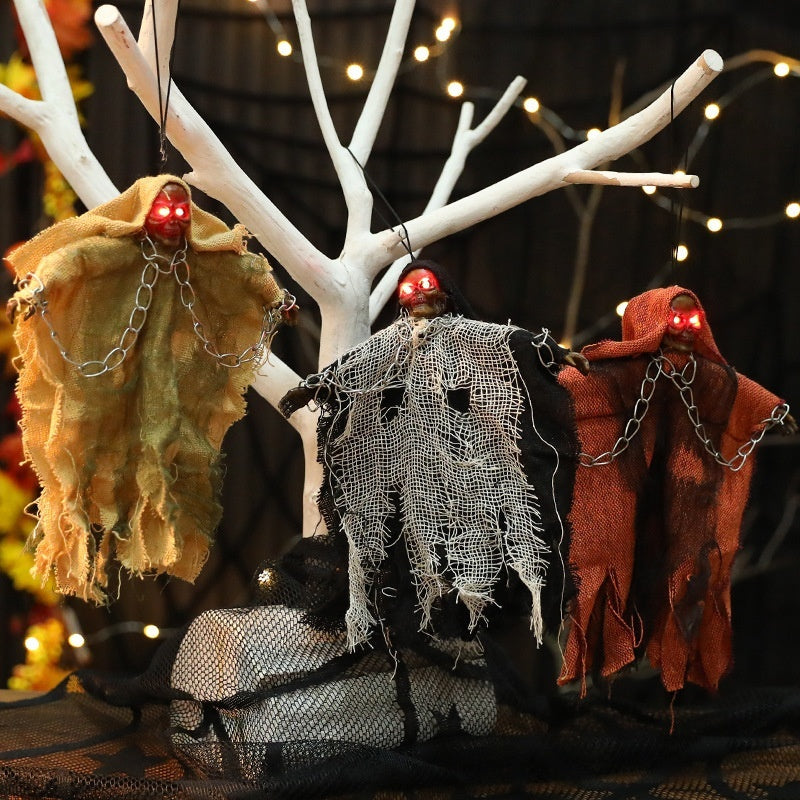 Halloween Ghost Hanger with Glowing Eyes and Chains – Spooky Decoration for Party and Trick-or-Treat