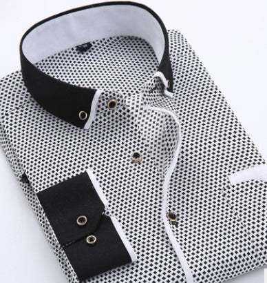 Men's shirt with modern pattern and contrast details for business and casual occasions