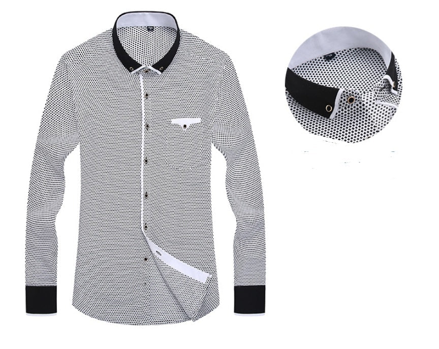 Men's shirt with modern pattern and contrast details for business and casual occasions