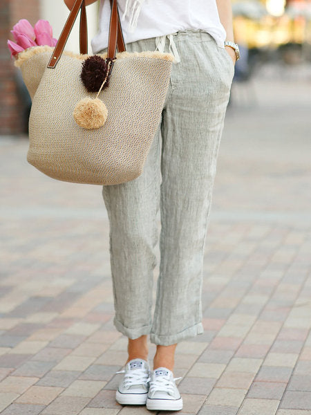 Kimberley – Drawstring elastic waist cotton and linen pants