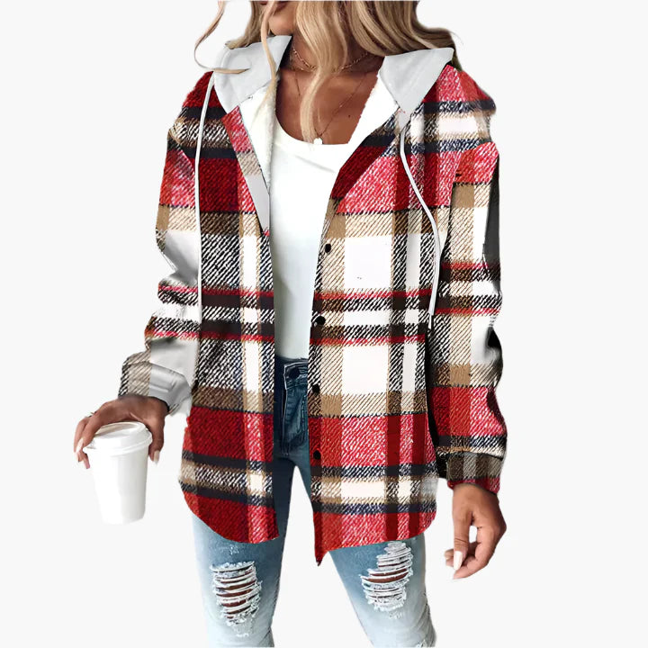 Women's Casual Checked Jacket with Hood – Comfortable Style for Autumn and Winter