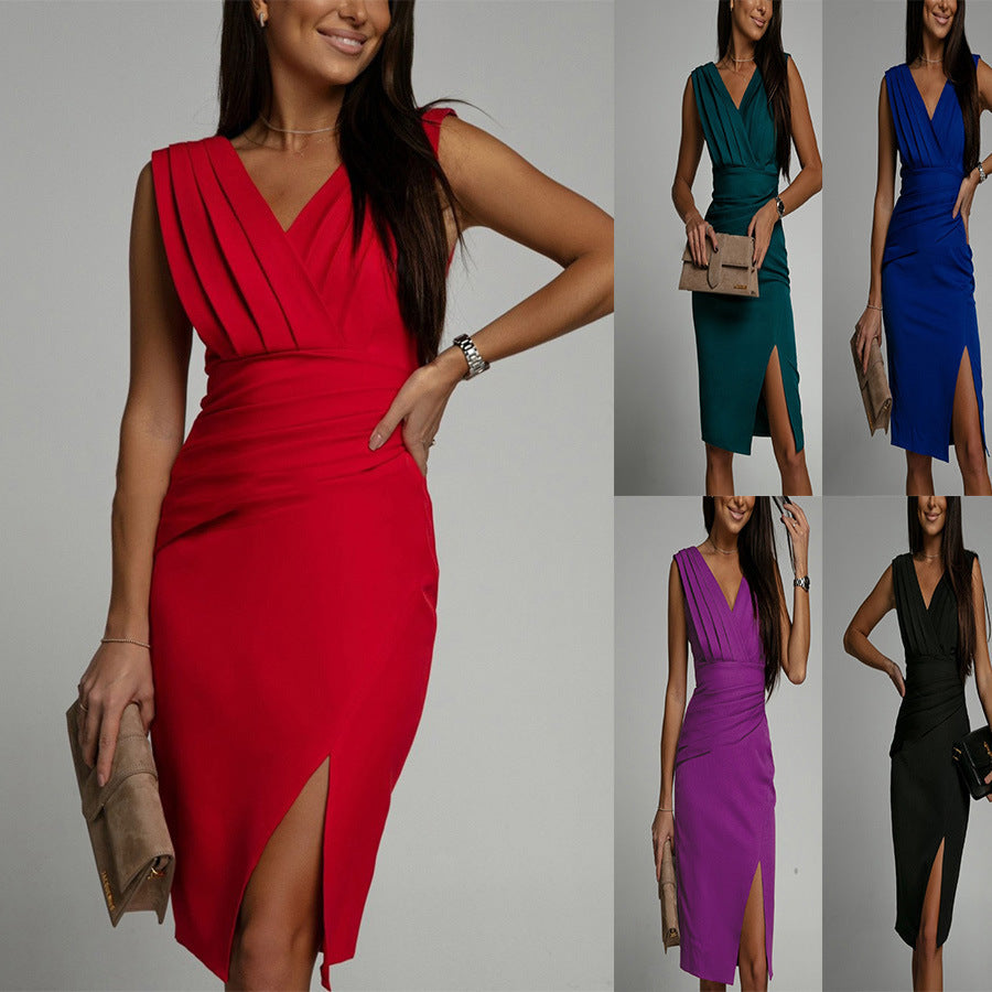 Jenny – Summer V-neck Sleeveless Split High Waist Dress