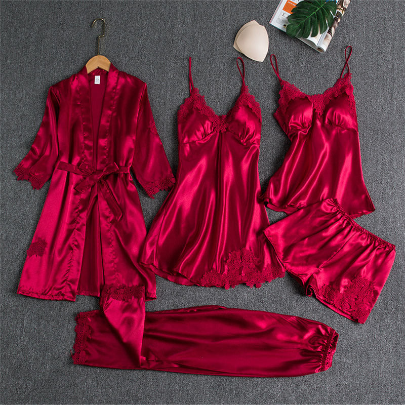 Fiona – Five-piece Satin Pajama Set for Women