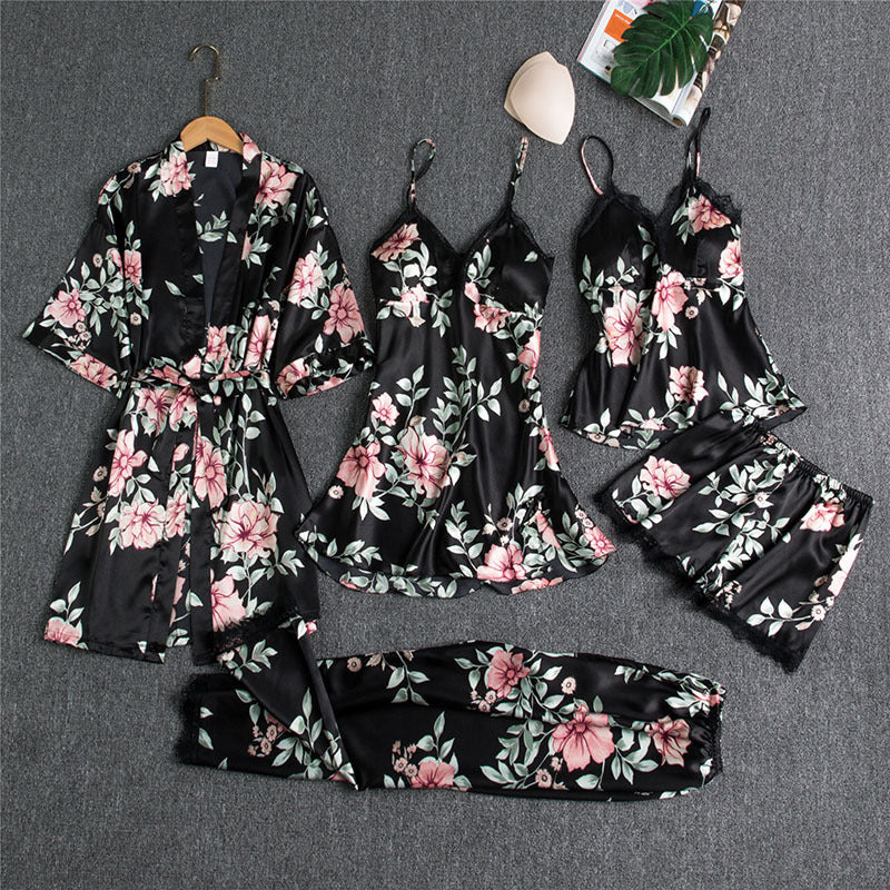Fiona – Five-piece Satin Pajama Set for Women