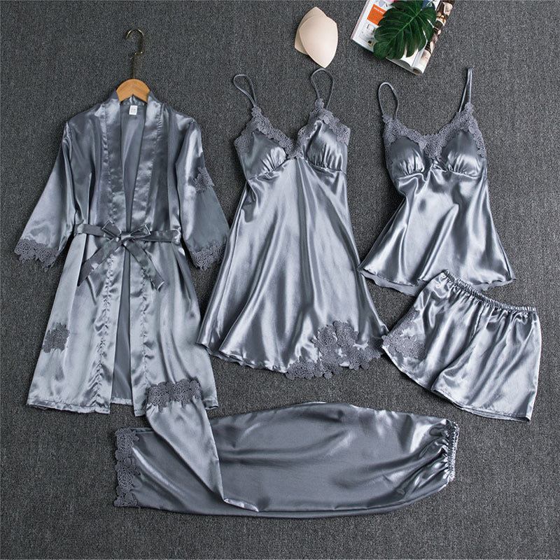 Fiona – Five-piece Satin Pajama Set for Women
