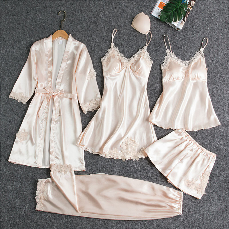Fiona – Five-piece Satin Pajama Set for Women
