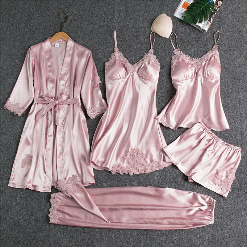 Fiona – Five-piece Satin Pajama Set for Women