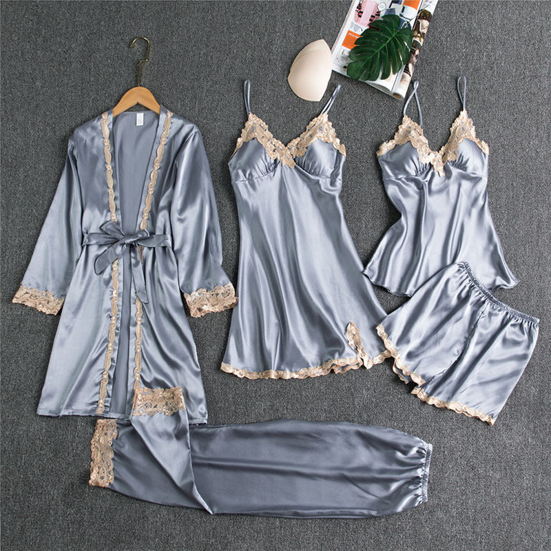 Fiona – Five-piece Satin Pajama Set for Women