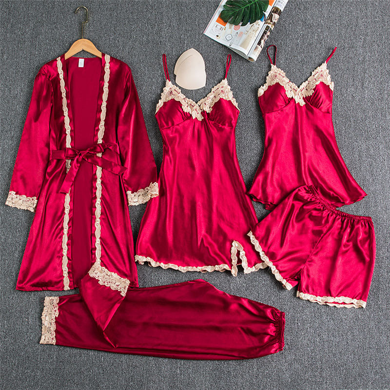 Fiona – Five-piece Satin Pajama Set for Women