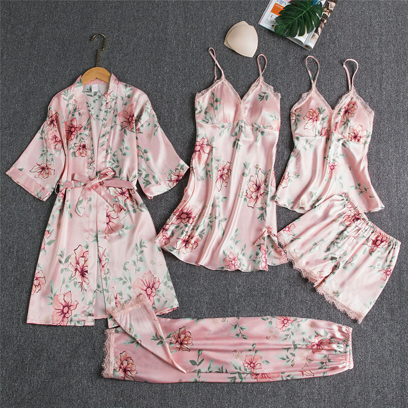 Fiona – Five-piece Satin Pajama Set for Women