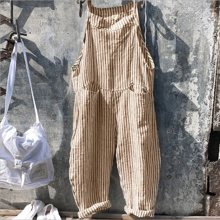 Women's Casual Striped Overalls – Comfortable Loose-Fitting Summer Jumpsuit