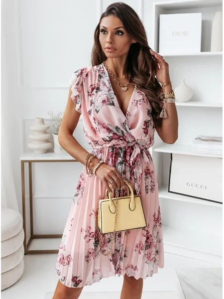 Stephanie – Floral Pleated Dress with Waist