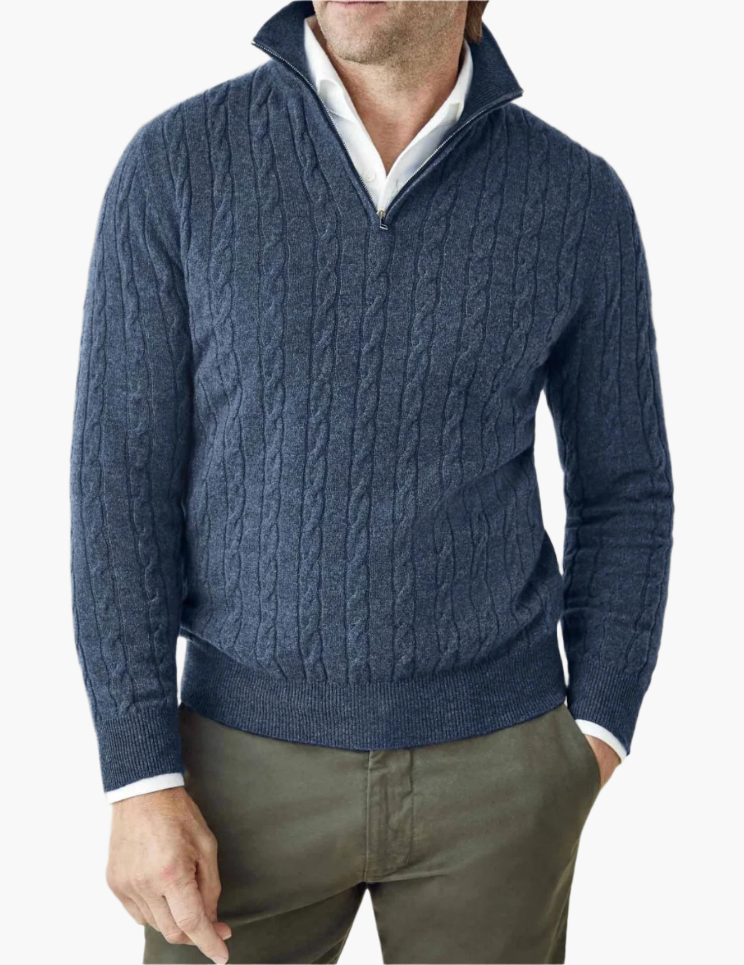 Men's Cable Knit Sweater with Zipper – Classic Style and Modern Comfort