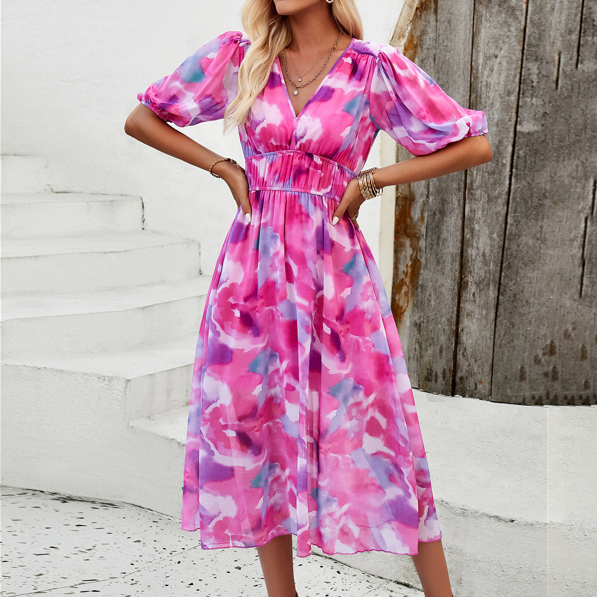 Chelsea – Asymmetric Dress with Rose Print