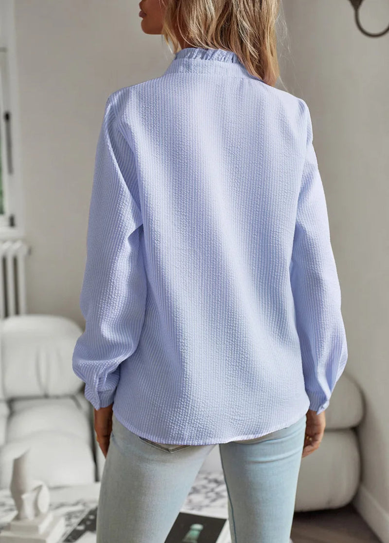Ladies Chic Ruffle Blouse – Casual & Business, Fashionable Long Sleeves