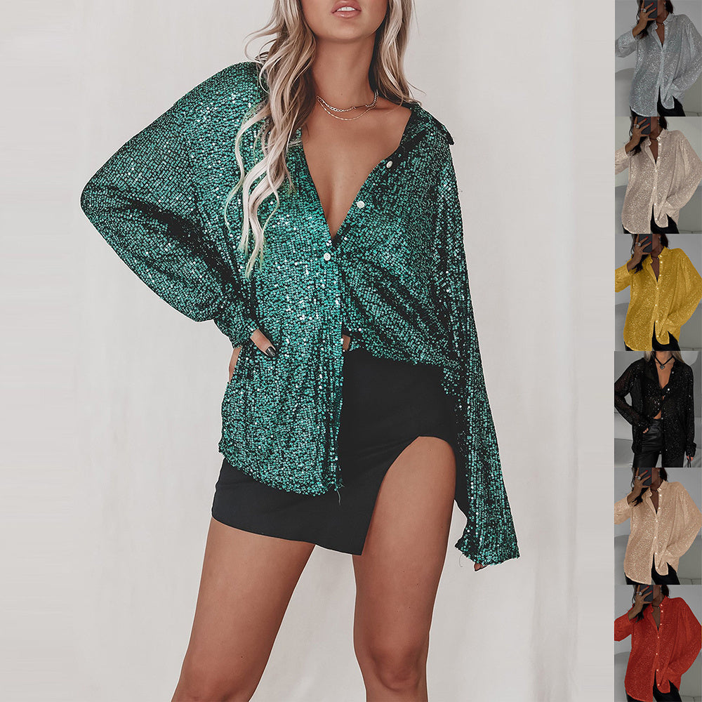 Mary – Long Sleeve Sequin Blouse for Parties
