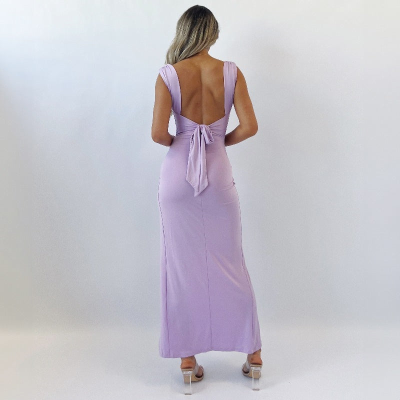 Charlotte – Sleeveless Dress with Split and Bow Back