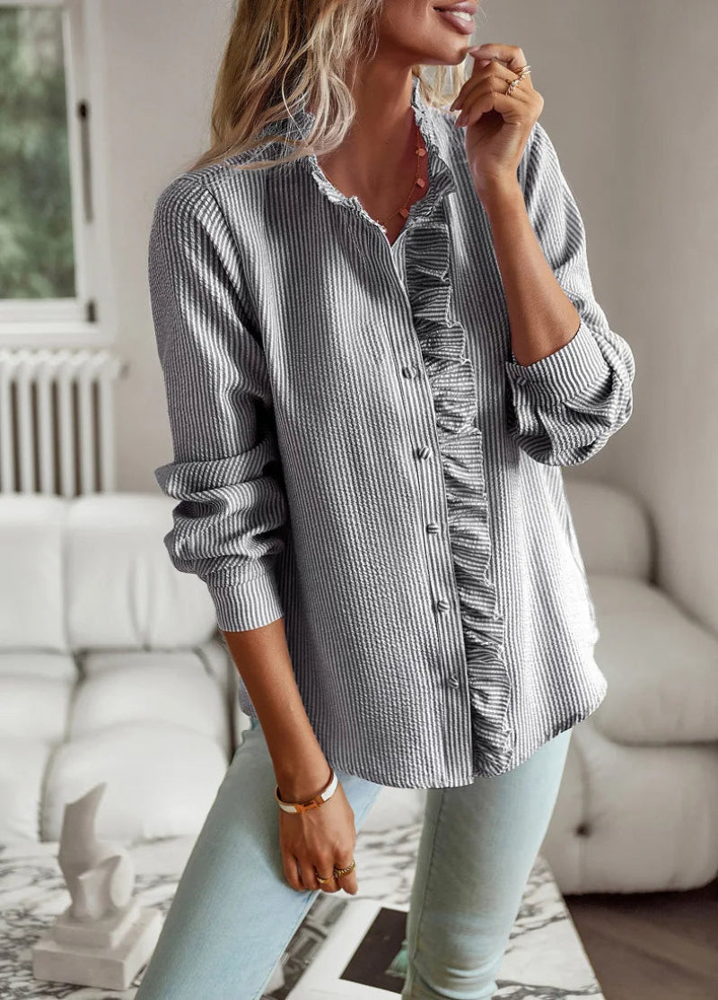 Ladies Chic Ruffle Blouse – Casual & Business, Fashionable Long Sleeves