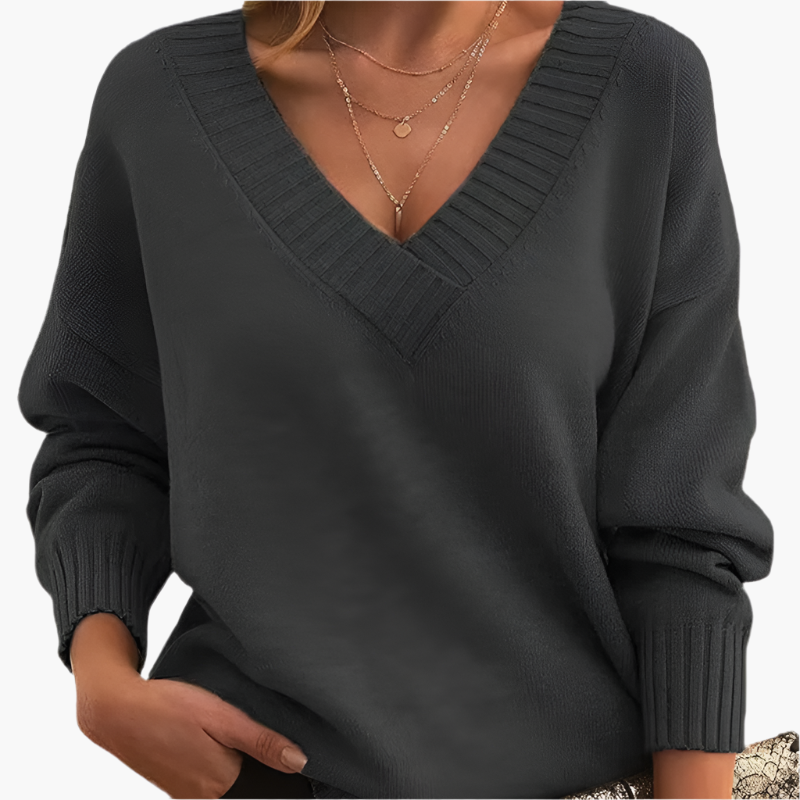 Women's V-neck Knitted Sweater – Elegant Timeless Style for Winter & Daily Use