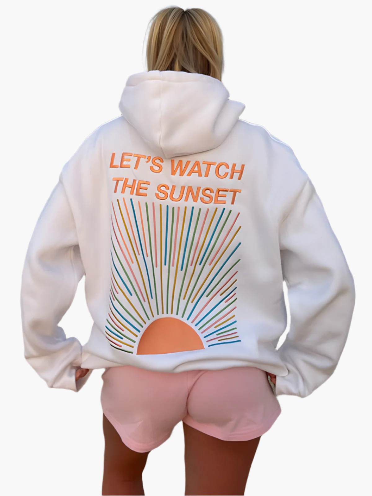Women's Hoodie Oversized – Casual Statement Sweater with Sunset Print and Inspirational Text – Perfect for Beach, Leisure, and Travel