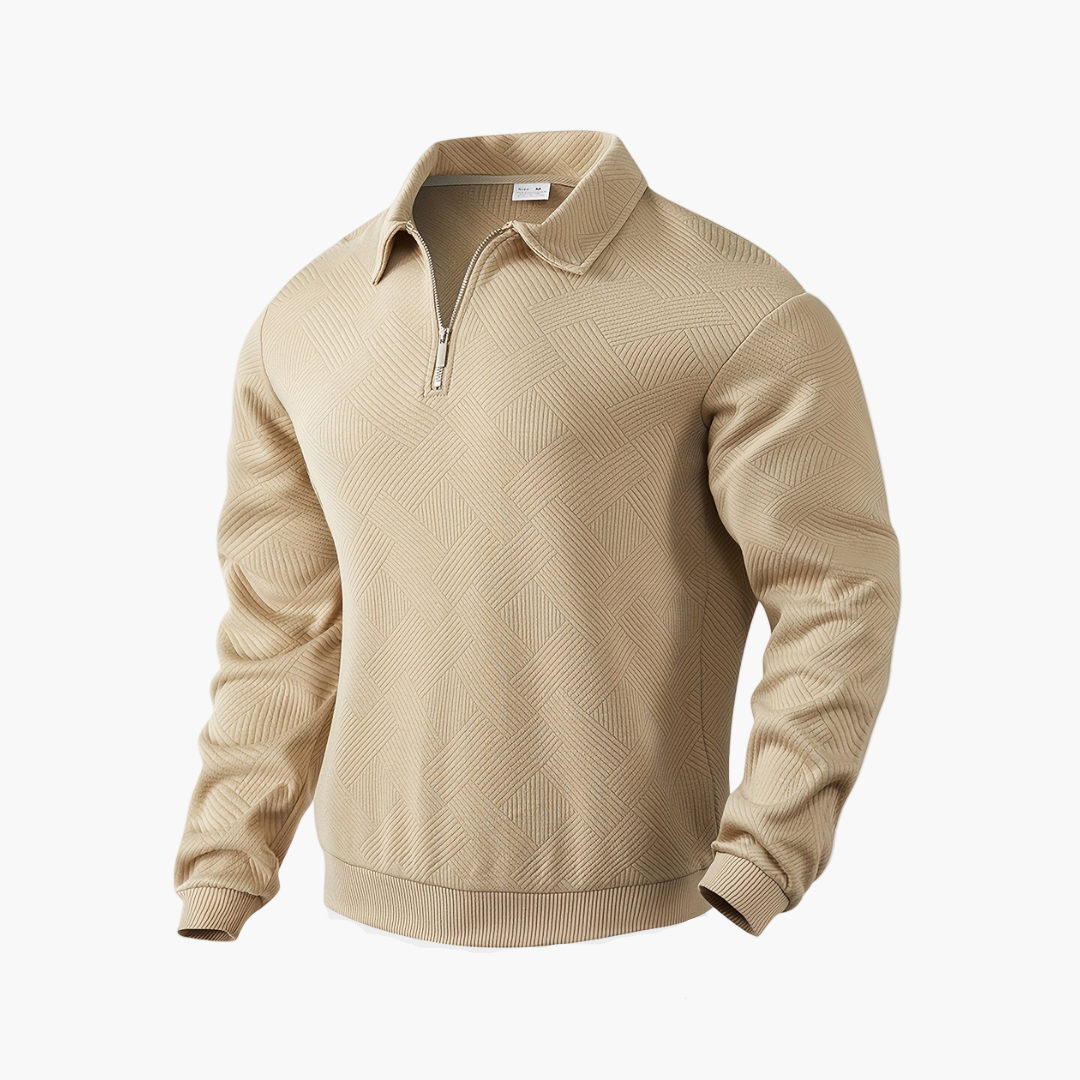 Men's Sweater with Geometric Pattern and Quarter Zipper – Casual Vintage Style
