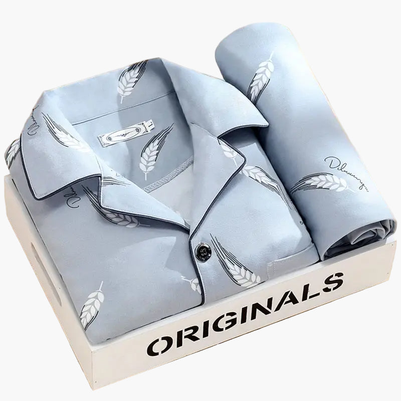 Men's Pajama Set – Stylish Lounge & Sleep Outfit With Feather Print – Comfortable Nightwear For The Whole Year