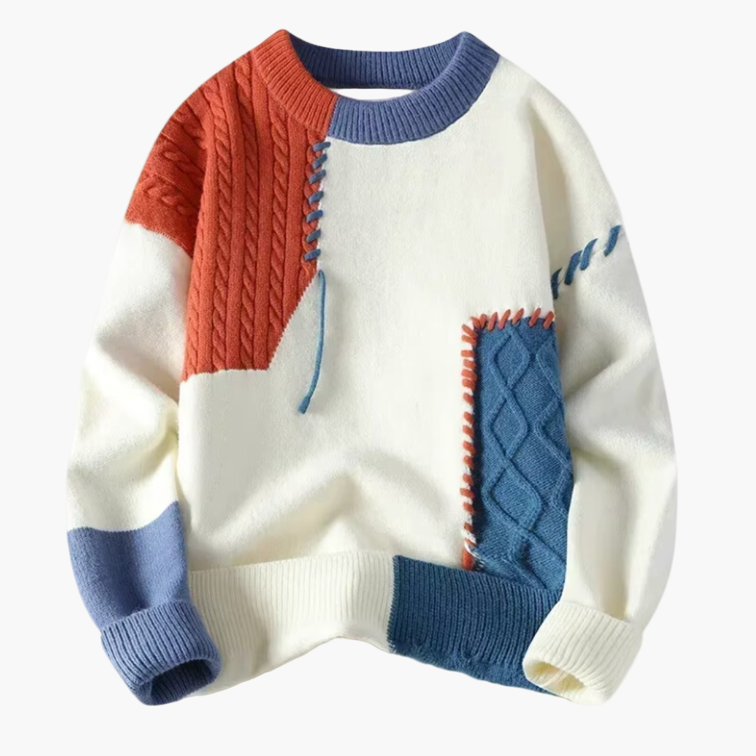 Men's Patchwork Knitted Sweater – Fashionable Comfortable Autumn/Winter Style