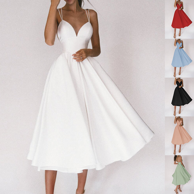 Ladies Elegant Sleeveless A-Line Dress – Cocktail Dress with Spaghetti Straps