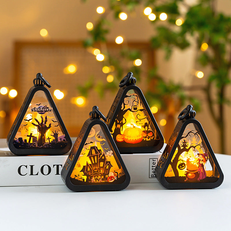 Halloween Decorative Lantern Triangular - Atmospheric Table Lamp for Halloween Party & Decoration