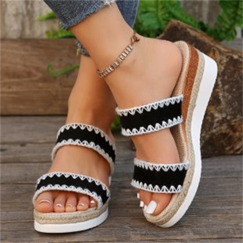 Esme – Ethnic Style Wedge Sandals with Wide Straps