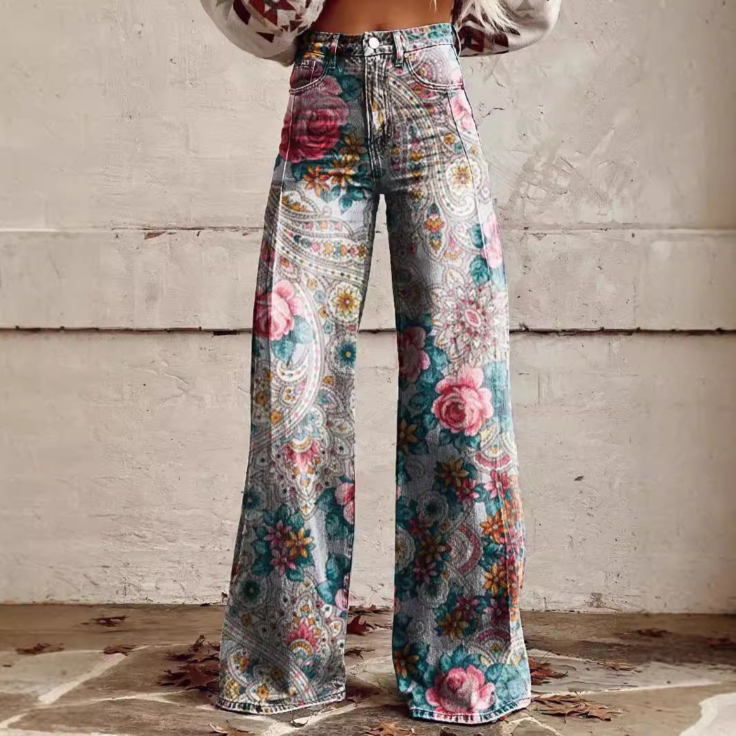Jenny – Wide Women's Pants with 3D Digital Print
