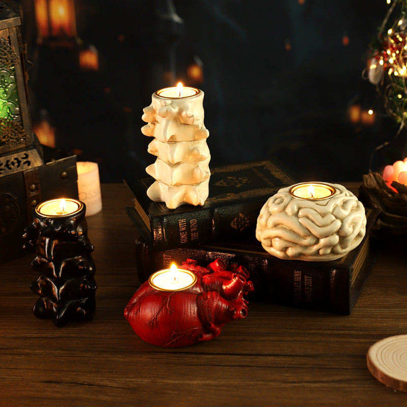 Halloween Gothic Tealight Holder Set – Heart, Brain & Spine Decoration