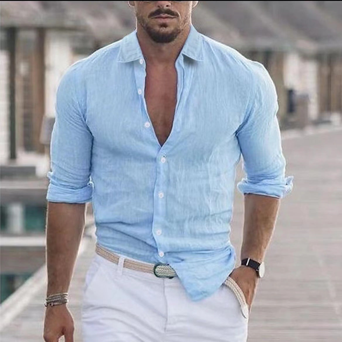 Men's Casual Shirt with Long Sleeves – Perfect for Summer and Vacation