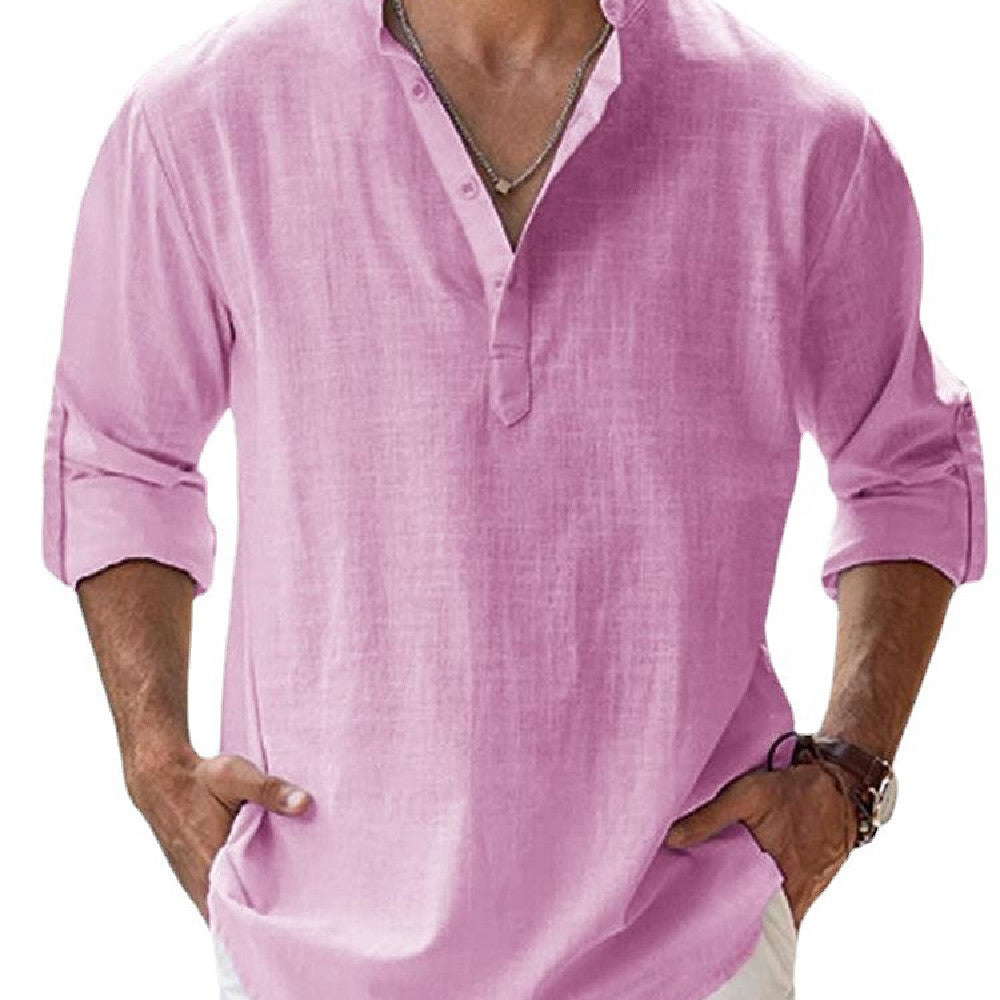 Men's casual tunic shirt with long sleeves for leisure and vacation
