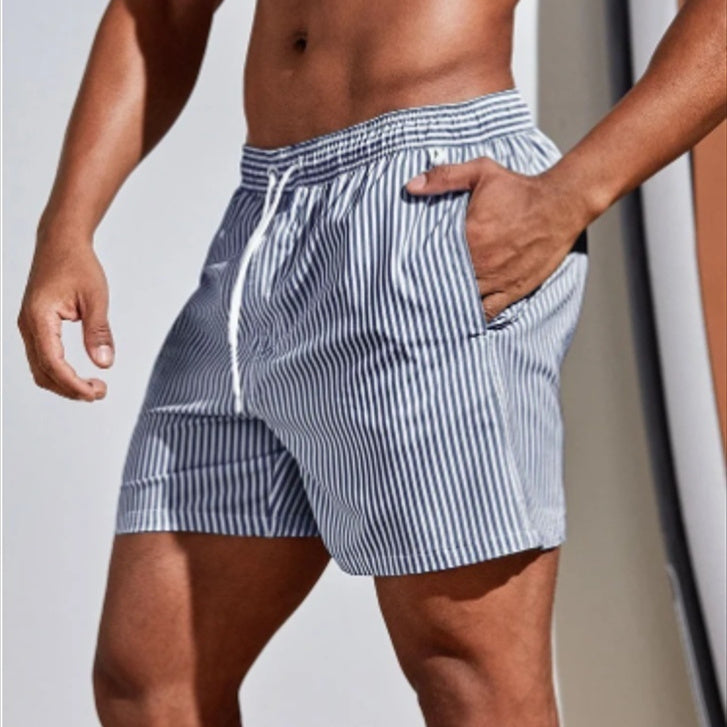 Men's Swim Shorts with Stripe Pattern – Comfortable Beach Shorts for Summer and Vacation